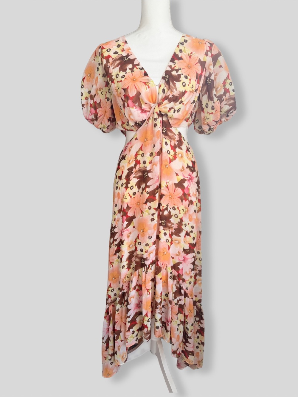 ASTR the Label Jennell Floral Puff Sleeve Cutout Maxi Dress